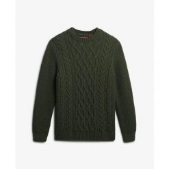Sweter w warkocze Superdry Jacob. Zielone swetry męskie Superdry, na jesień, xl, bez wzorów, z dzianiny, eleganckie, bez kołnierzyka, bez ramiączek. Za 434.20 zł.