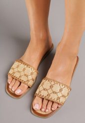 Brązowe Klapki z Geometrycznym Wzorem w Stylu Boho Zeroma. Brązowe klapki damskie Born2be, na lato, bez wzorów, boho, bez obcasa, na płaskiej podeszwie, bez zapięcia. Za 49.99 zł.
