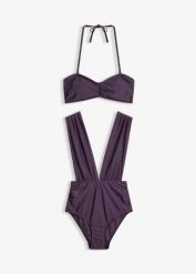 Kostium kąpielowy typu bandeau + górą bikini bandeau (2 części). Fioletowe bikini bonprix, bez wzorów. Za 69.99 zł.