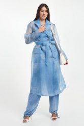 Płaszcz damski z organzy ERMANNO FIRENZE. Płaszcze damskie Ermanno Firenze, bez wzorów, bez kołnierzyka, bez kaptura. Za 2,499.00 zł.