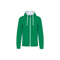 Bluza z kapturem z kontrastowym zamkiem błyskawicznym Kariban. Białe bluzy damskie KARIBAN, s, bez wzorów, z bawełny, bez ramiączek, z kapturem. Za 229.00 zł.