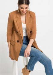 Żakiet. Brązowe marynarki i żakiety damskie bonprix, bez wzorów, eleganckie, bez kołnierzyka, bez ramiączek. Za 169.99 zł.