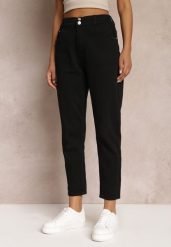 Czarne Jeansy Mom Fit z Wysokim Stanem i Gumką w Pasie Yvona. Czarne jeansy damskie Renee, bez wzorów, z jeansu, eleganckie, z podwyższonym stanem. Za 109.99 zł.