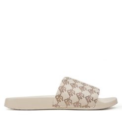 Klapki DKNY. Brązowe klapki damskie DKNY, bez wzorów, bez obcasa, bez zapięcia. Za 139.99 zł.