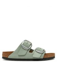 Birkenstock Klapki Arizona Big Buckle 1029311 Zielony. Zielone klapki damskie Birkenstock, bez wzorów, z nubiku, bez obcasa, bez zapięcia. Za 629.99 zł.