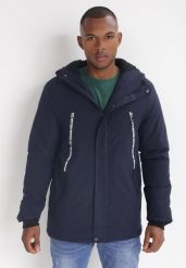 Granatowa Kurtka Parka Thaelosyne. Niebieskie kurtki męskie Born2be, na jesień, m, bez wzorów, bez kołnierzyka, bez kaptura. Za 79.99 zł.