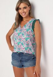Zielony Wiskozowy Top Bez Rękawów w Drobne Kwiaty Irisina. Zielone topy damskie Born2be, s, bez wzorów, z wiskozy, bez kołnierzyka, bez ramiączek. Za 19.99 zł.
