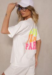 Biały T-shirt z Bawełny i Nadrukiem Xalauri. Białe t-shirty damskie Renee, bez wzorów, z bawełny, eleganckie, bez kołnierzyka, bez ramiączek. Za 69.99 zł.