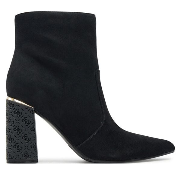 Botki Guess. Czarne botki damskie Guess, z aplikacjami, bez obcasa, na słupku, bez zapięcia. Za 559.99 zł.