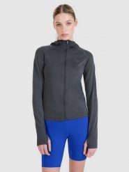4F Bluza do biegania w terenie rozpinana z kapturem damska - szara XS/S. Szare bluzy damskie 4F, s, bez wzorów, z dzianiny, klasyczne, bez ramiączek, z kapturem. W wyprzedaży za 99.99 zł.