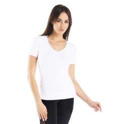 Koszulka T-shirt bawełniana Teyli Deko-V. Białe bluzki damskie Teyli, m, bez wzorów, z bawełny, sportowe, bez kołnierzyka, bez ramiączek. Za 79.99 zł.