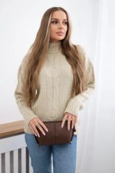 Sweter z półgolfem beżowy. Brązowe swetry nierozpinane damskie KESI, na jesień, l, bez wzorów, z wełny, eleganckie, bez kołnierzyka, plus size, bez ramiączek. Za 150.97 zł.
