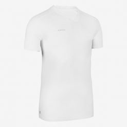 Koszulka do piłki nożnej Kipsta Essential. Białe bluzki damskie KIPSTA, l, bez wzorów, z materiału, sportowe, bez kołnierzyka, bez ramiączek. Za 29.99 zł.