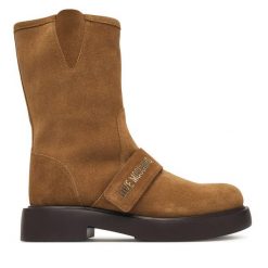 Botki LOVE MOSCHINO. Brązowe botki damskie Love Moschino, bez wzorów, bez obcasa, na płaskiej podeszwie, bez zapięcia. Za 1,299.00 zł.