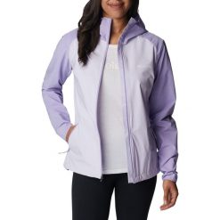 Kurtka softshell damska Columbia Heather Canyon. Fioletowe kurtki sportowe damskie Columbia, s, bez wzorów, z softshellu, bez ramiączek, bez kaptura, trekkingowe. Za 229.99 zł.