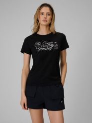 4F T-shirt regular z nadrukiem damski - czarny XL. Czarne t-shirty damskie 4F, xl, bez wzorów, z bawełny, biznesowe, bez kołnierzyka, bez ramiączek. Za 59.99 zł.