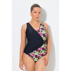 Damskie Strój kąpielowy efekt kopertowy miękkie miseczki ozdobna sprzączka. Czarne stroje kąpielowe damskie Ulla Popken, plus size, bez wzorów, z elastanu. Za 239.99 zł.