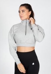 Ocala Cropped Bluza z zamkiem błyskawicznym do połowy - Szary. Szare bluzy damskie GORILLA WEAR, s, bez wzorów, z bawełny, bez ramiączek, bez kaptura. Za 229.00 zł.