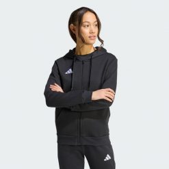 Bluza z kapturem Entrada26 Full Zip Hoodie. Białe bluzy damskie Adidas, bez wzorów, klasyczne, bez ramiączek, z kapturem. Za 219.00 zł.