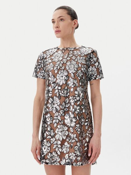 MICHAEL Michael Kors Sukienka koktajlowa MS582WRHDE Srebrny Regular Fit. Szare sukienki damskie MICHAEL Michael Kors, m, bez wzorów, z syntetyku, wizytowe, bez kołnierzyka, bez ramiączek. Za 1,119.00 zł.