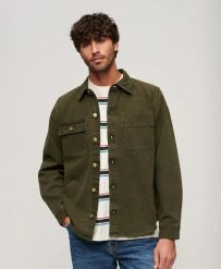 Superdry Surplus Canvas Overshirt — męska koszula z płótna, olive Khaki. Zielone koszule męskie Superdry, m, bez wzorów, z bawełny, bez kołnierzyka, bez ramiączek. Za 430.25 zł.