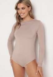 Ciemnobeżowe Body w Klasycznym Stylu na Zatrzaski Emeriana. Brązowe body Born2be, bez wzorów, z jeansu. Za 29.99 zł.