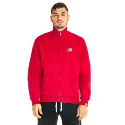 Bluza z bawełna z zamek błyskawiczny na czas wolny. Czerwone bluzy męskie LEONE 1947 APPAREL, bez wzorów, z bawełny, sportowe, bez ramiączek, bez kaptura. W wyprzedaży za 149.08 zł.