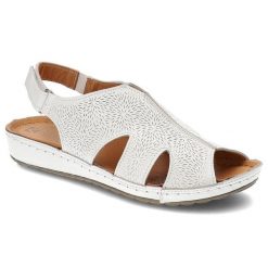 Białe Sandały Kampa Wygodne Skórzane Buty Damskie. Białe sandały damskie KAMPA, bez wzorów, ze skóry, bez obcasa, bez zapięcia. Za 239.00 zł.