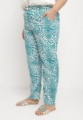 Niebieskie Spodnie Regular z Gumką w Talii i Abstrakcyjnym Dekoltem Cleava. Niebieskie spodnie materiałowe damskie Born2be, bez wzorów, z jeansu, eleganckie. Za 34.99 zł.