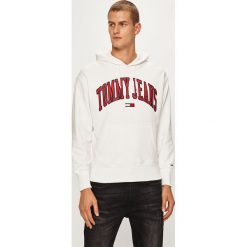 Tommy Jeans - Bluza. Białe bluzy męskie Tommy Jeans, l, z aplikacjami, z bawełny, bez ramiączek, z kapturem. W wyprzedaży za 299.90 zł.