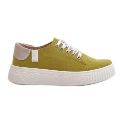 Trampki Damskie Memory Foam System Big Star NN276003 Limonkowe zielone. Zielone trampki i tenisówki damskie bez wzorów, z gumy, bez zapięcia. Za 231.52 zł.