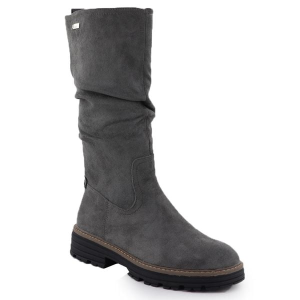 Kozaki damskie ocieplane marszczone szary M.Daszyński SA259-3. Szare kozaki damskie M.Daszyński, bez wzorów, ze skóry ekologicznej, bez obcasa, bez zapięcia. Za 219.99 zł.