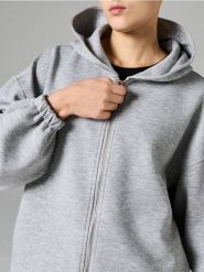 Bluza dresowa z kapturem i ściągaczami - szary. Szare bluzy damskie Sinsay, l, bez wzorów, z dresówki, bez ramiączek, z kapturem. Za 59.99 zł.