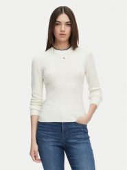 Calvin Klein Jeans Sweter LV047G309G Kremowy Regular Fit. Białe swetry nierozpinane damskie Calvin Klein Jeans, s, bez wzorów, z bawełny, bez kołnierzyka, bez ramiączek. Za 409.99 zł.