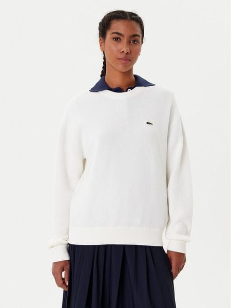 Lacoste Sweter AF4158 Écru Regular Fit. Swetry nierozpinane damskie Lacoste, bez wzorów, z bawełny, bez kołnierzyka, bez ramiączek. Za 619.99 zł.