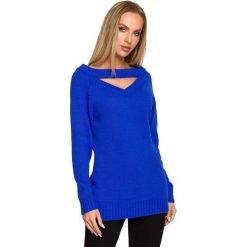 Sweter z Wycięciem na Dekolcie - Szafirowy. Niebieskie swetry nierozpinane damskie MOE, l, bez wzorów, z materiału, bez kołnierzyka, bez ramiączek. Za 269.90 zł.