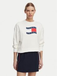 Tommy Jeans Bluza Wavy Flag DW0DW22742 Biały Boxy Fit. Białe bluzy damskie Tommy Jeans, s, bez wzorów, z bawełny, bez ramiączek, bez kaptura. Za 409.99 zł.