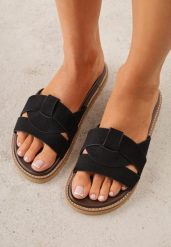 Czarne Klapki VICES z Przeplatanymi Paskami Anreene. Czarne klapki damskie Born2be, bez wzorów, eleganckie, bez obcasa, na płaskiej podeszwie, bez zapięcia. Za 89.99 zł.