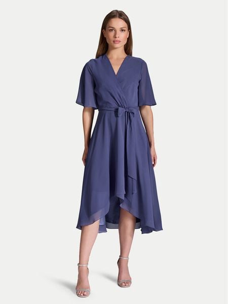 Swing Sukienka koktajlowa 5AI10200 Niebieski Regular Fit. Niebieskie sukienki damskie Swing, bez wzorów, z syntetyku, wizytowe, bez kołnierzyka, bez ramiączek. Za 349.99 zł.