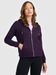 4F Bluza dresowa rozpinana z kapturem damska - fioletowa XS. Fioletowe bluzy damskie 4F, xs, bez wzorów, z bawełny, bez ramiączek, z kapturem. Za 169.99 zł.