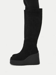 Badura Kozaki C-JANE-HY60195-15 Czarny. Czarne kozaki damskie Badura, bez wzorów, ze skóry, bez obcasa, na koturnie, bez zapięcia. Za 349.99 zł.