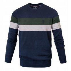Bawełniany Sweter, Okrągły Dekolt (U-Neck) - w Duże Pasy, Męski. Swetry męskie Pako Jeans, l, bez wzorów, z bawełny, eleganckie, bez kołnierzyka, bez ramiączek. Za 179.00 zł.