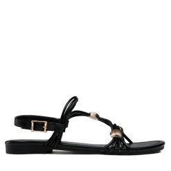 Sandały Jenny Fairy. Czarne sandały damskie Jenny Fairy, bez wzorów, bez obcasa, na płaskiej podeszwie, bez zapięcia. Za 79.99 zł.