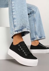 Czarno-Białe Basicowe Trampki na Platformie Mailiselle. Czarne trampki i tenisówki damskie Renee, bez wzorów, z jeansu, bez zapięcia. Za 74.99 zł.