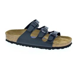 Klapki damskie Birkenstock Florida Birkoflor. Czarne klapki damskie Birkenstock, bez wzorów, z materiału, bez obcasa, bez zapięcia. Za 669.99 zł.
