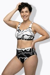 Damskie Bikini wzór w linie bez miękkich miseczek ramiączka z regulacją. Czarne stroje kąpielowe damskie Ulla Popken, plus size, bez wzorów, z elastanu. Za 191.99 zł.