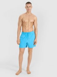 4F Spodenki plażowe męskie - turkusowe XL. Niebieskie szorty męskie 4F, bez wzorów, z materiału, wakacyjne. Za 79.99 zł.