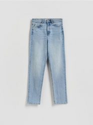 Jeansy mom fit z dłuższą nogawką - niebieski. Niebieskie jeansy damskie Reserved, bez wzorów, z bawełny. Za 129.99 zł.