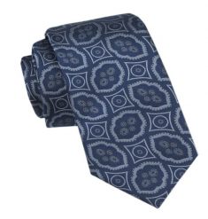 Elegancki Krawat Męski - Alties - Ciemnoniebieski, Duży Wzór. Niebieskie krawaty i muchy Alties, bez wzorów, z tkaniny, eleganckie. Za 49.00 zł.