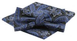 Męska Mucha z Poszetką Alties - Grafit z Niebieskim, Duży Wzór. Niebieskie krawaty i muchy Alties, bez wzorów, eleganckie. Za 54.00 zł.